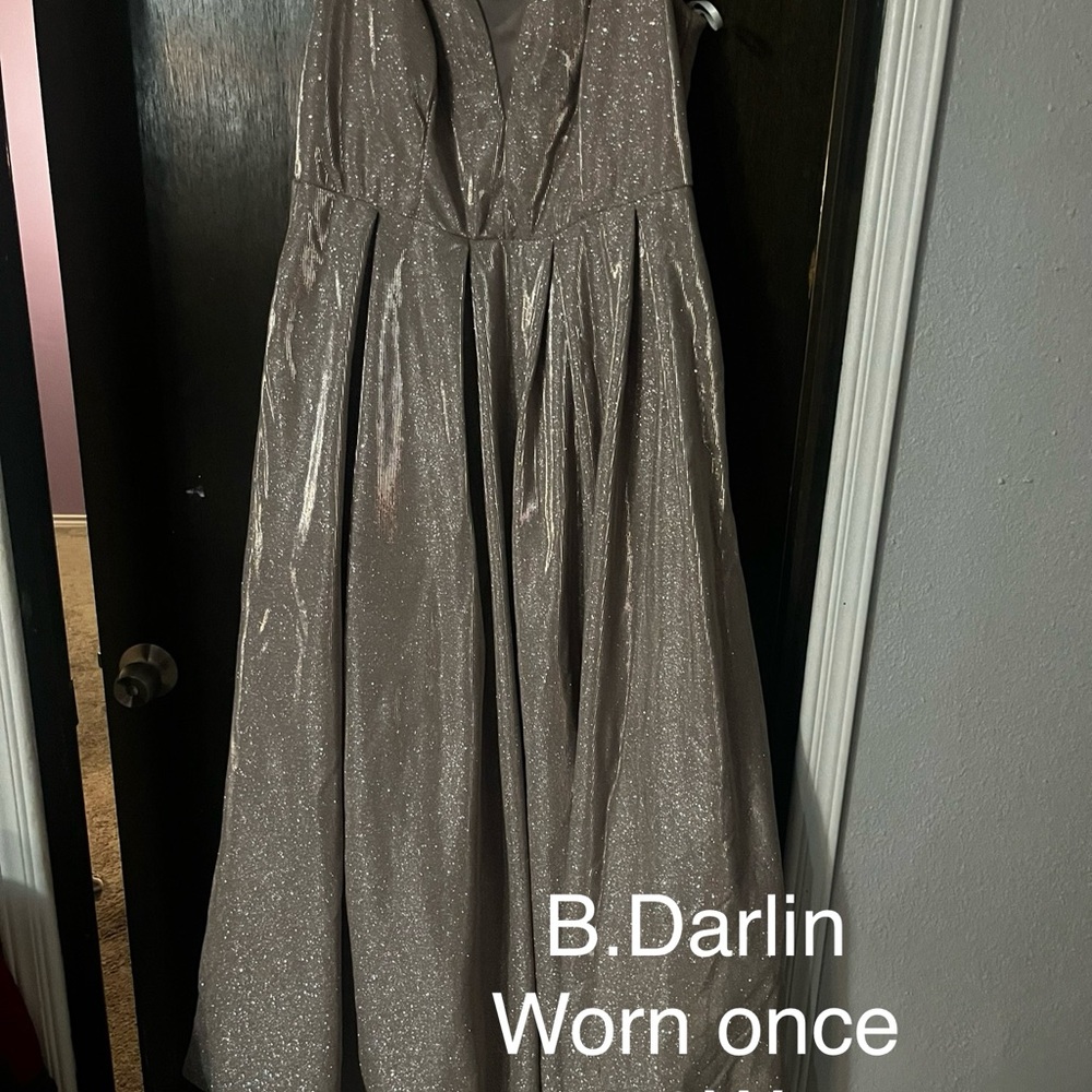 B Darlin Shimmering Silver Evening Dress